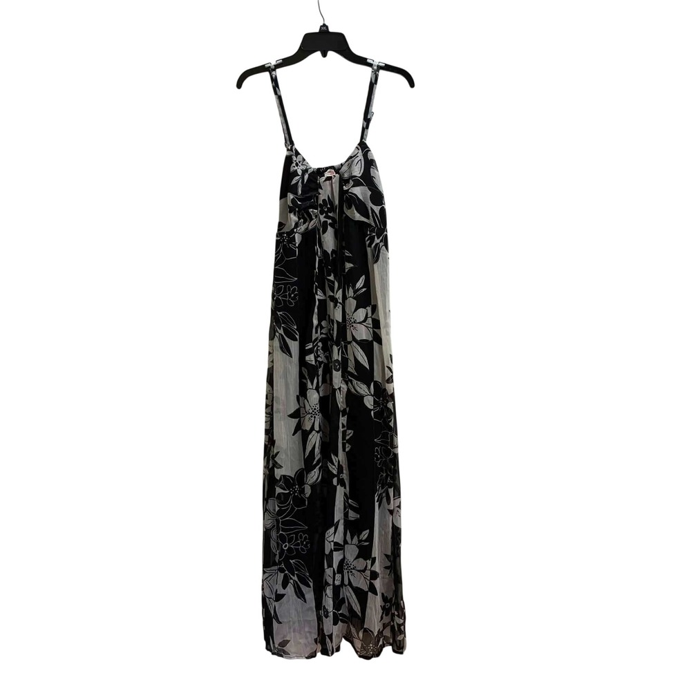 Klozyne Maxi Dress Womens M Black White Floral Smocked Tropical Boho Resort